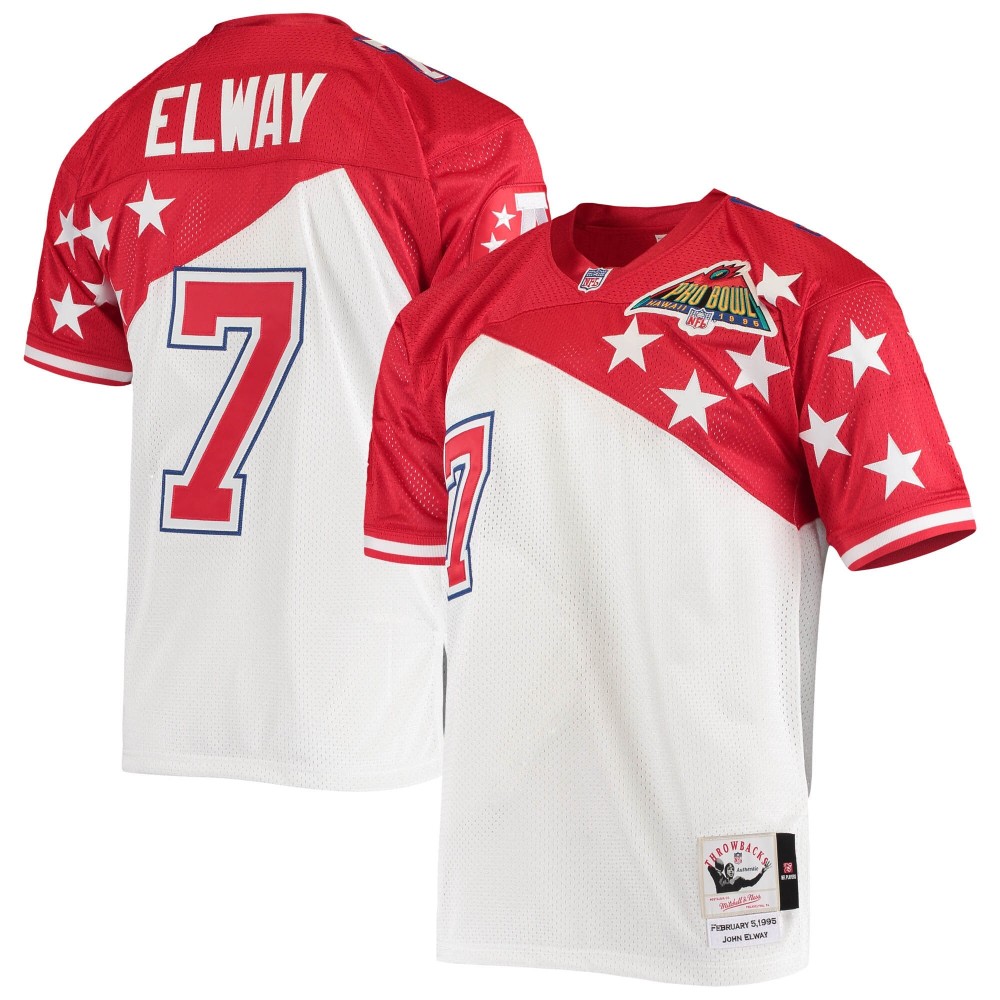 Men's AFC John Elway Number 7 Mitchell & Ness White/Red 1995 Pro Bowl Authentic Jersey