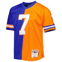 Men's Denver Broncos John Elway Number 7 Mitchell & Ness Royal/Orange 1990 Split Legacy Replica Jersey