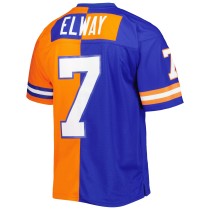 Men's Denver Broncos John Elway Number 7 Mitchell & Ness Royal/Orange 1990 Split Legacy Replica Jersey