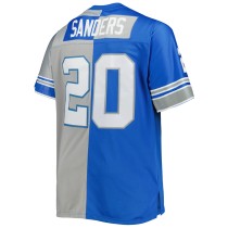 Men's Detroit Lions Barry Sanders Number 20 Mitchell & Ness Blue/Silver Big & Tall Split Legacy Retired Player Replica Jersey