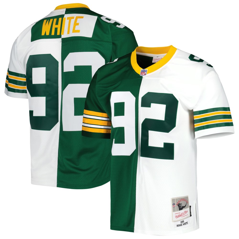 Men's Green Bay Packers Reggie White Number 92 Mitchell & Ness Green/White 1996 Split Legacy Replica Jersey