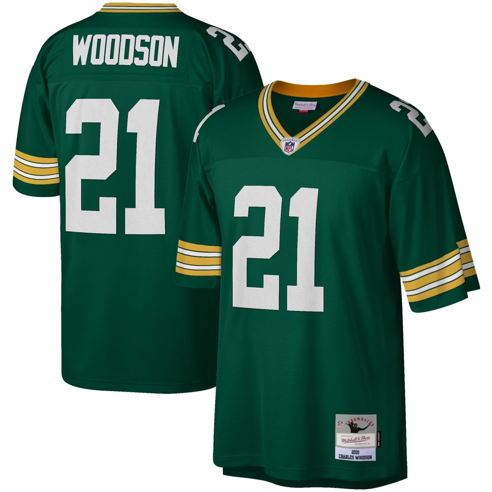 Men's Green Bay Packers Charles Woodson Number 21 Mitchell & Ness Green Legacy Replica Jersey